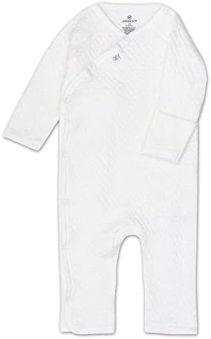 HonestBaby Organic Cotton Matelasse Kimono Coverall Bright White 0-3 Months