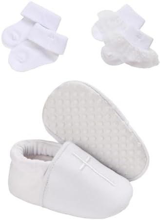 White Crossed Baptism Shoes for Babies