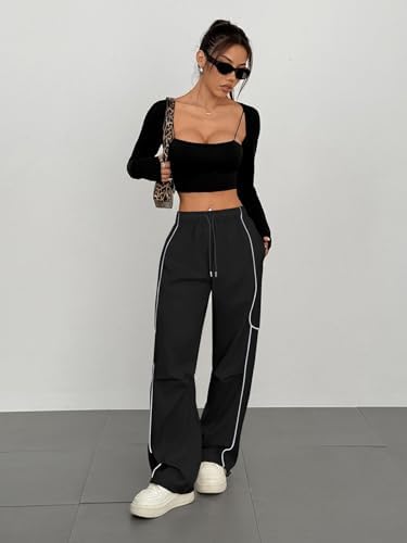 ZAFUL Womens Parachute Sweatpants Y2K Design with Pockets Unique Streetwear for Women