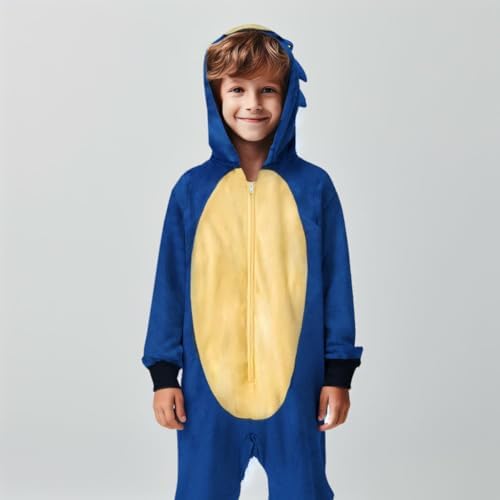 Sonic The Hedgehog Boys Kids Pajama Onesie - Long Sleeve Zip Up Hooded Sleep Robe