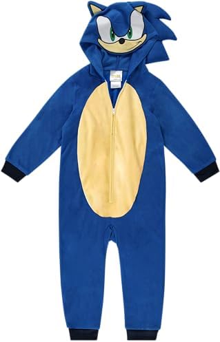 Sonic The Hedgehog Boys Kids Pajama Onesie - Long Sleeve Zip Up Hooded Sleep Robe