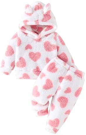 Adorable Heart Print Fleece Tracksuit Set for Toddler Girls
