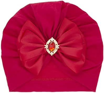 EUBUY Baby Turban Hat Rhinestone Bow Red