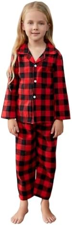 Umeyda Christmas Pajama Matching Set Plaid Sleepwear for Adults Kids