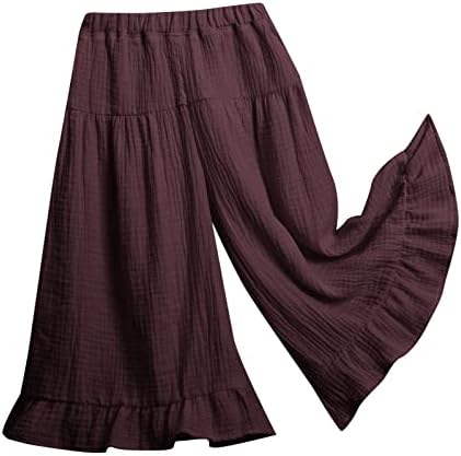 Cute Little Girls Flowy Wide Leg Linen Pants with Ruffled Trousers Elastic Waist