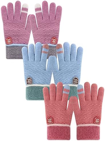 PKWEEN Toddler Winter Gloves - 3 Pairs Soft Wool Lined