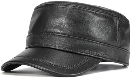 Leather Cadet Army Cap Flat-Top Newsboy Cap for Men