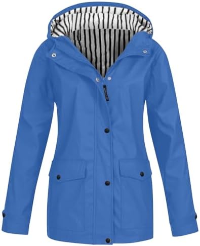 Womens Lightweight Waterproof Windbreaker Trench Coat with Stripes and Lining