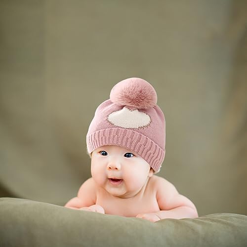 Surakey Baby Knitted Hat with Pompom Winter Beanie