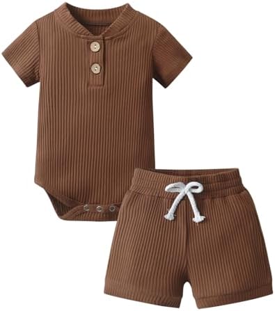 Derouetkia - Summer Newborn Baby - Unique Design Romper and Shorts Set