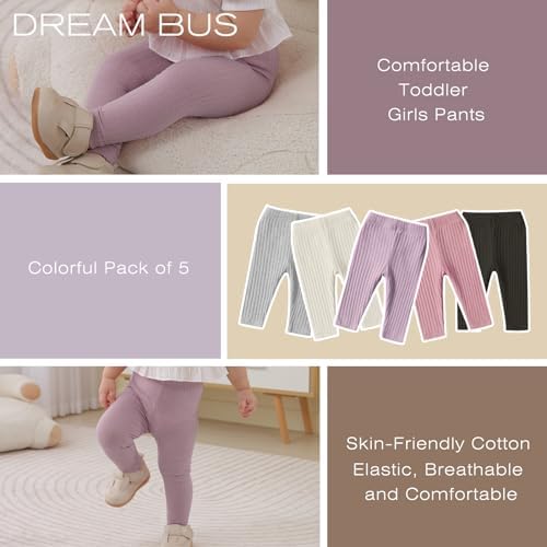 DREAM BUS 5 Pack Toddler Girl Solid Cotton Pants
