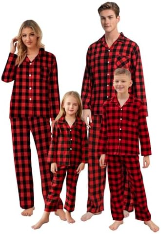 Umeyda Christmas Pajama Matching Set Plaid Sleepwear for Adults Kids
