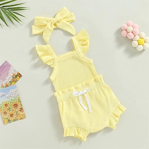 Merqwadd Baby Girl Summer Ruffle Outfit - Cute Projections Top Shorts with Headband