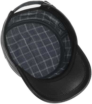 Leather Cadet Army Cap Flat-Top Newsboy Cap for Men