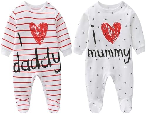 AOMOMO Newborn Baby Bodysuits I Love Daddy Mummy Rompers