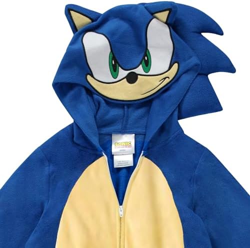 Sonic The Hedgehog Boys Kids Pajama Onesie - Long Sleeve Zip Up Hooded Sleep Robe