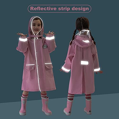 Kids Rain Jacket with Reflective Strips and Double Button Design