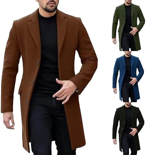 Double Breasted Winter Coat Notch Lapel Woolen Blend