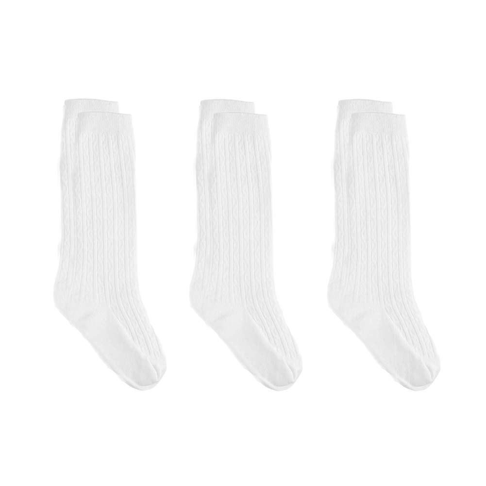 Yenzat Toddler Knee High Socks 3 Pairs 4T-5T White