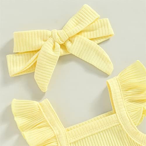 Merqwadd Baby Girl Summer Ruffle Outfit - Cute Projections Top Shorts with Headband