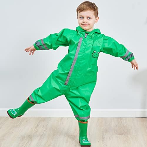 HovkibPerfect Toddler Raincoat Wet Weather Coverall for Kids Waterproof Hooded Rainsuit