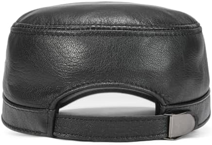 Leather Cadet Army Cap Flat-Top Newsboy Cap for Men