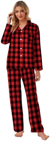 Umeyda Christmas Pajama Matching Set Plaid Sleepwear for Adults Kids