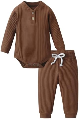 Ribbed Cotton Romper Pants Set for Newborn Boys Girls