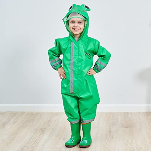 HovkibPerfect Toddler Raincoat Wet Weather Coverall for Kids Waterproof Hooded Rainsuit