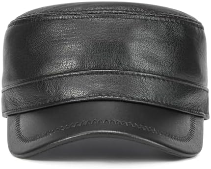 Leather Cadet Army Cap Flat-Top Newsboy Cap for Men