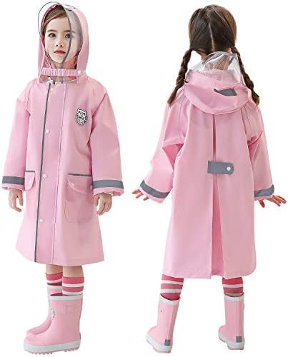 Kids Rain Jacket with Reflective Strips and Double Button Design