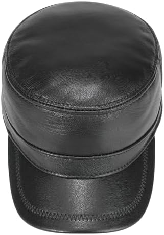 Leather Cadet Army Cap Flat-Top Newsboy Cap for Men