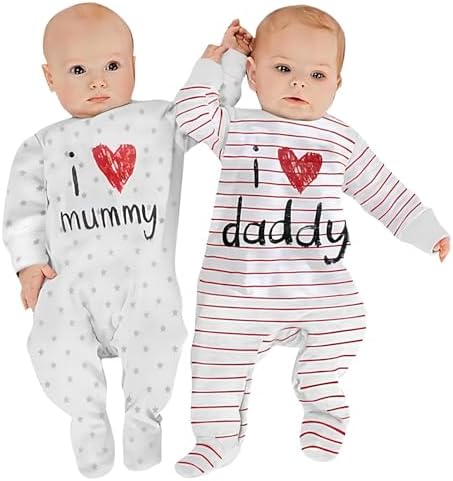 AOMOMO Newborn Baby Bodysuits I Love Daddy Mummy Rompers