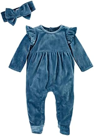 Mud Pie Baby Girl Navy Rib Velour Sleeper Set