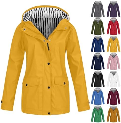 Womens Lightweight Waterproof Windbreaker Trench Coat with Stripes and Lining
