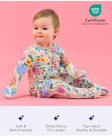 EASWEET Bamboo Viscose Baby Girl Pajamas Ruffled Sleepers