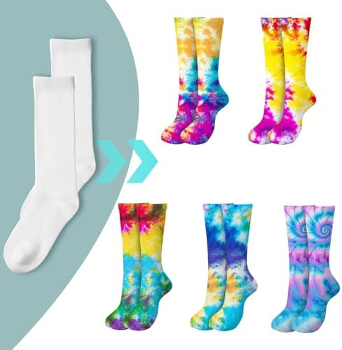 12 Pairs Tie-Dye Cotton Socks for Teens knee high soft durable