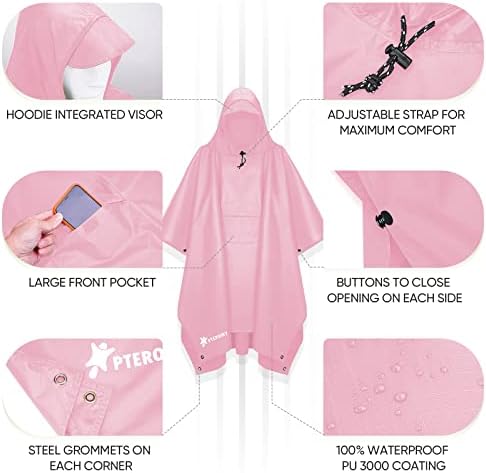 PTEROMY - Waterproof Lightweight Lofted Unisex Rain Poncho for Hiking