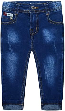 KIDSCOOL SPACE Baby Jeans Ripped Stretch Denim with Embroidered Letters