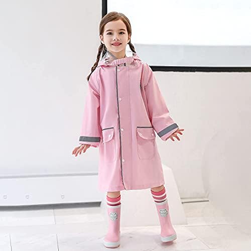 Kids Rain Jacket with Reflective Strips and Double Button Design