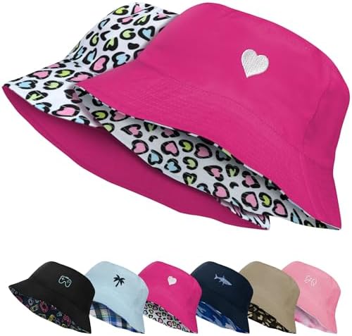 HONGTEYA Reversible Bucket Hat for Kids UPF 50 Protection Double-Sided Style