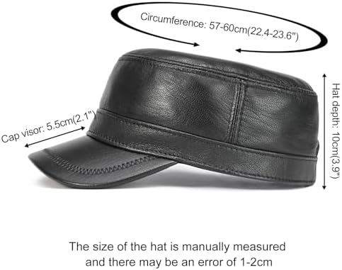 Leather Cadet Army Cap Flat-Top Newsboy Cap for Men