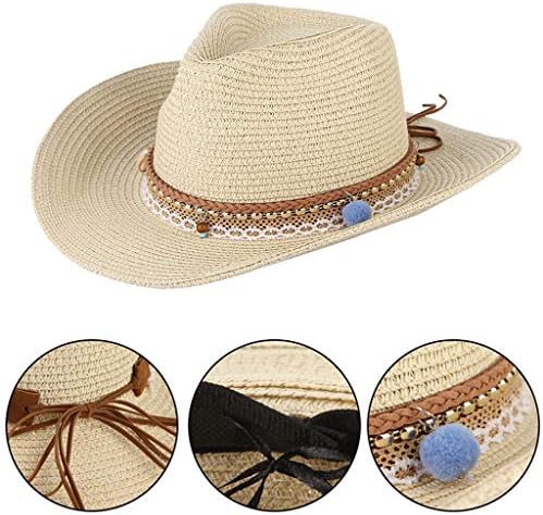 Straw Cowboy Hat for Men Women Wide Brim Western Style Sun Hat