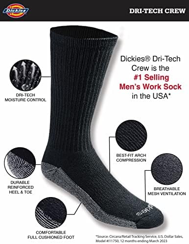 Dickies Mens Dri-Tech Original Moisture Control Socks