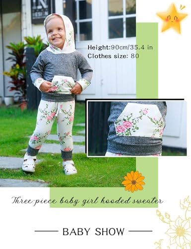 Perfect for Baby Girls Cute Floral Hoodie Pants Set with Headband