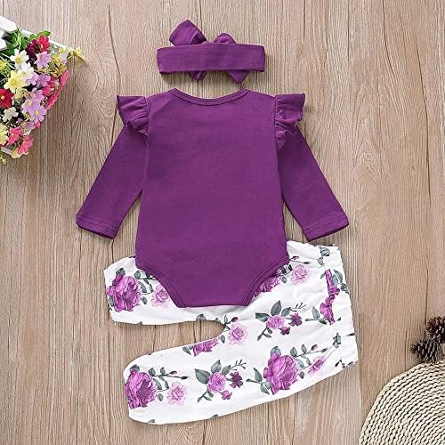 Aoswep Newborn Baby Girl Ruffle Romper Set with Floral Pants and Headband