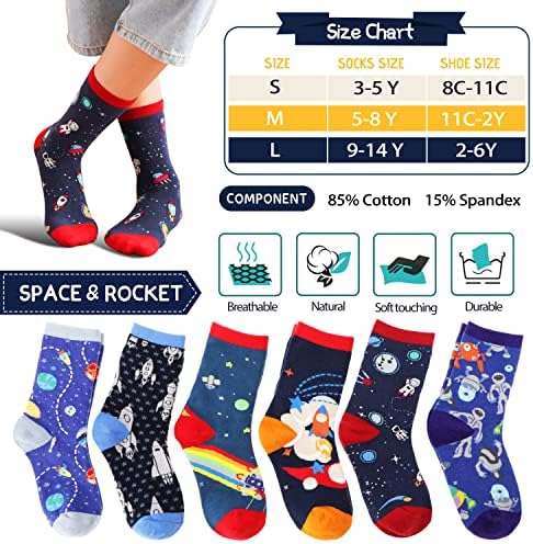 Anlisim Boys Kids 6 Pairs Cotton Socks Spandex Novelty Dinosaur Socks