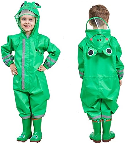 HovkibPerfect Toddler Raincoat Wet Weather Coverall for Kids Waterproof Hooded Rainsuit