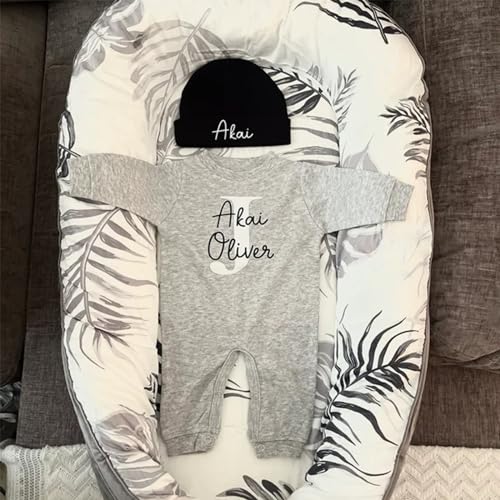 Custom Personalized Newborn Baby Romper Set with Monogrammed Hat and Sleeper