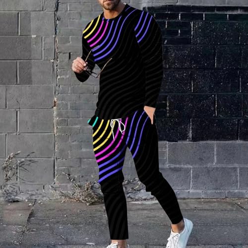 Warm Cozy Mens Stripped Casual Tracksuit Set